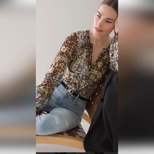Classic Floral Leopard Blouse by White House Black Market Size L